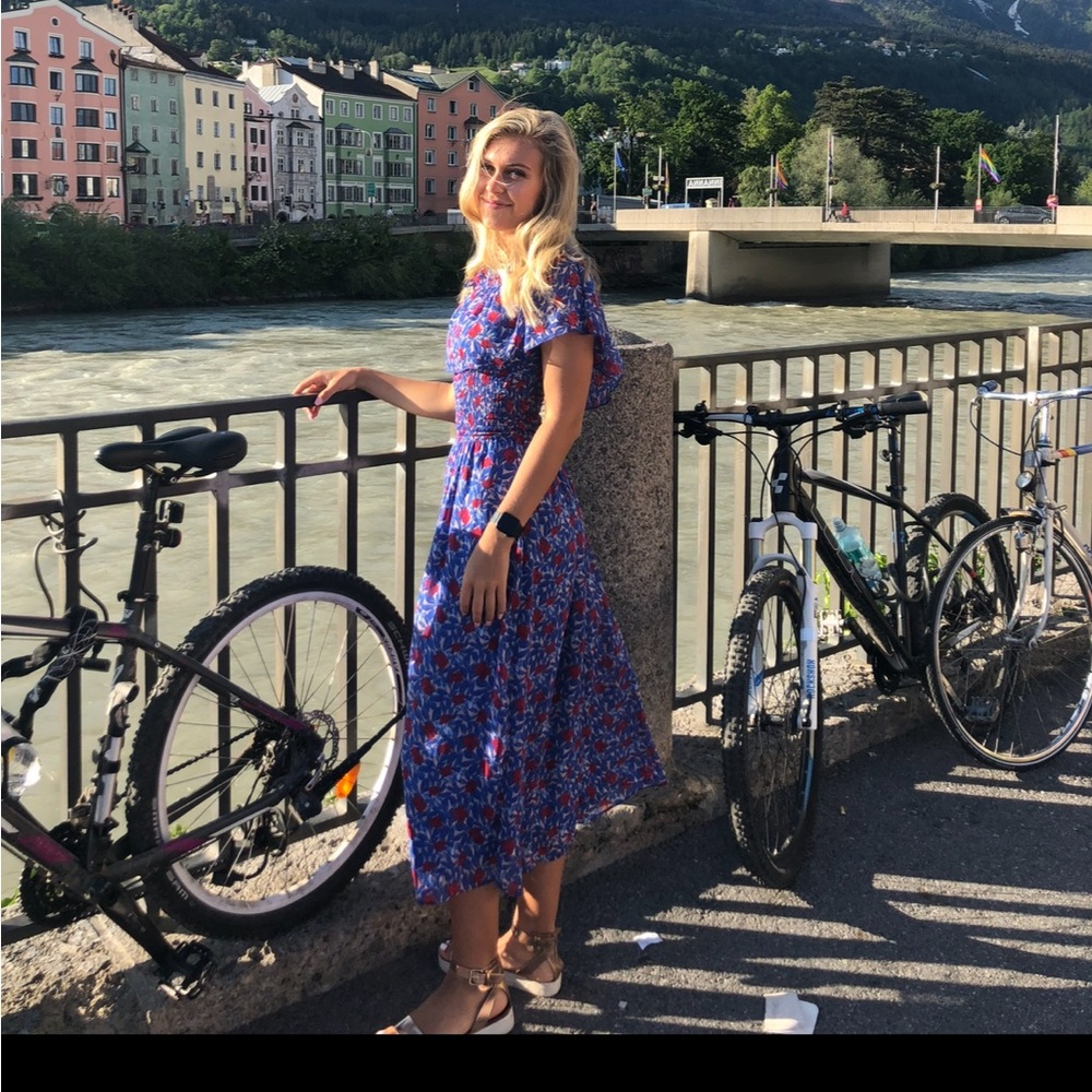 Lucky Brand Blue and Red Floral Midi Dress